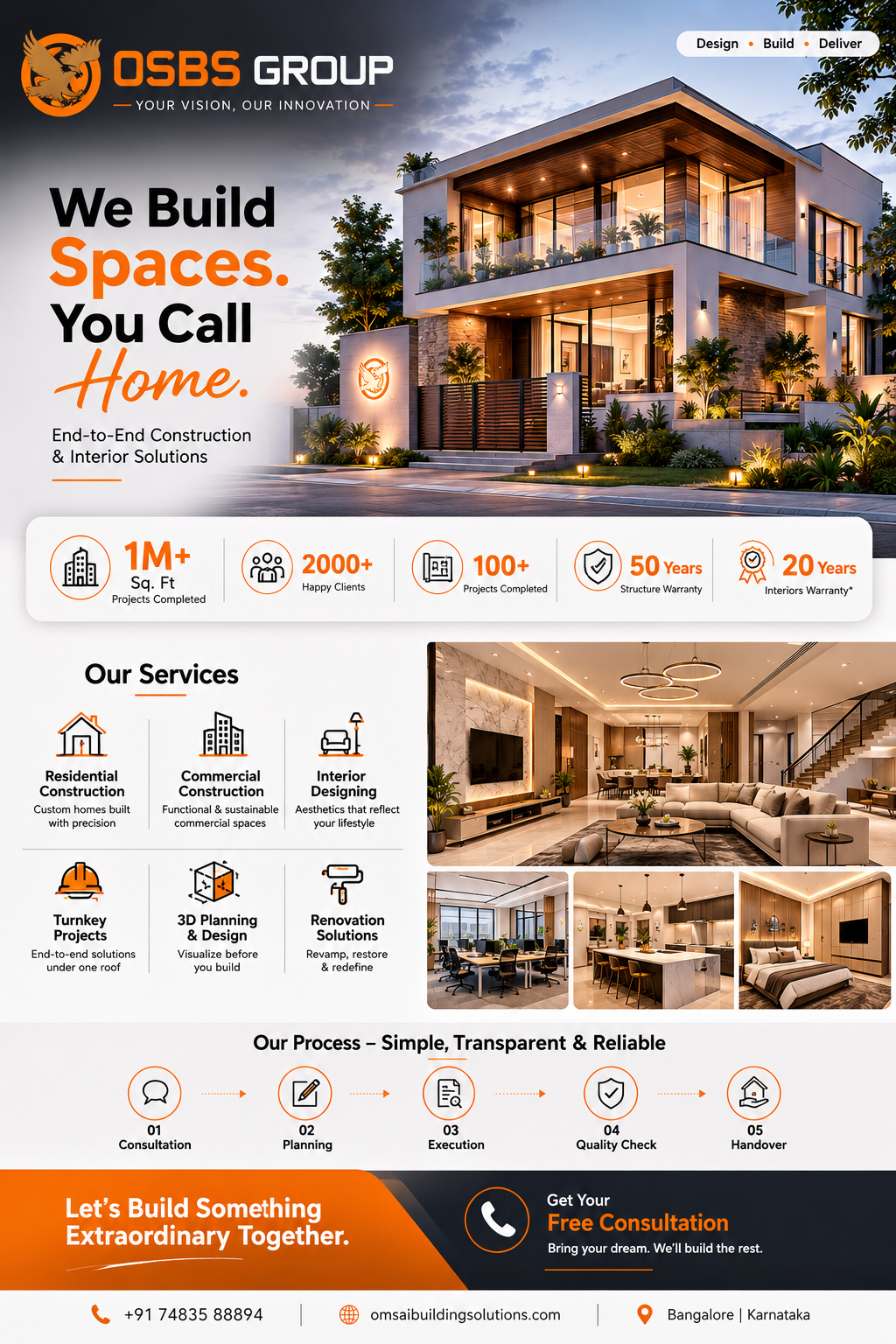 Best and Quality Construction Company Om Sai Building Solutions, Modern Home Interiors & Constructions